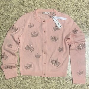 Alice + Olivia Blush Crown Embellished Cardigan